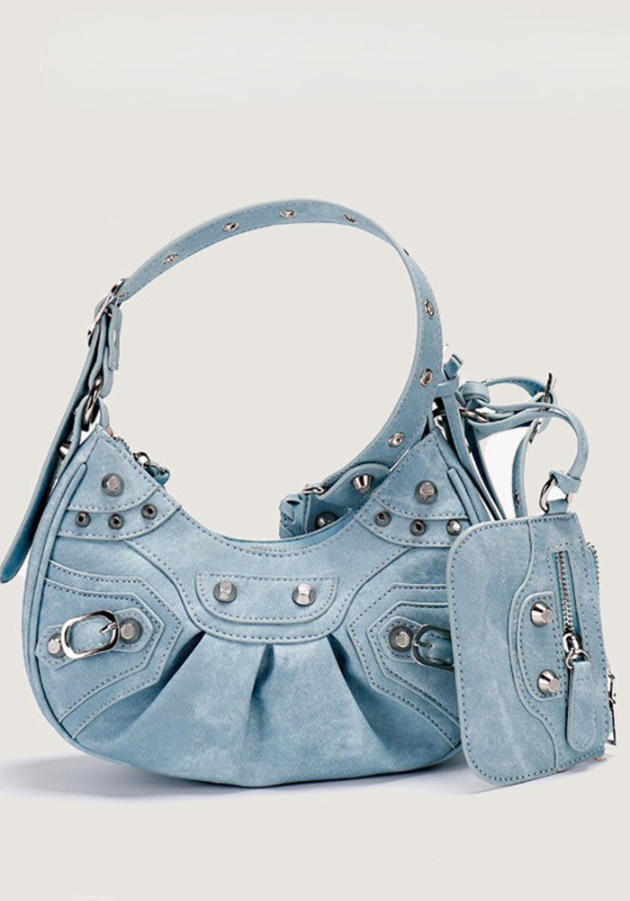 Three-in-one Pleated Rivet Tassel Bag