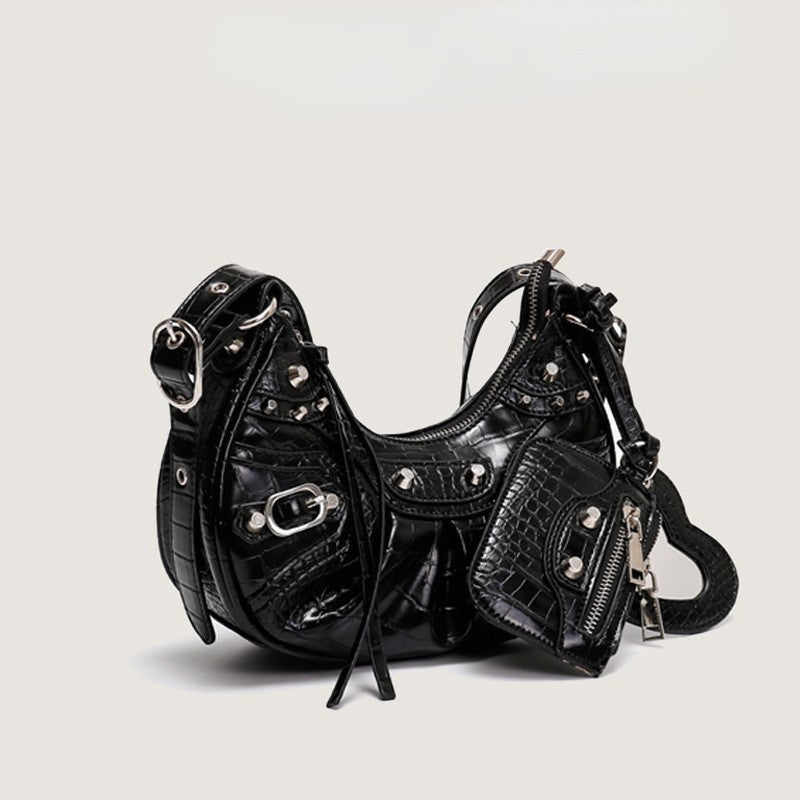 Three-in-one Pleated Rivet Tassel Bag