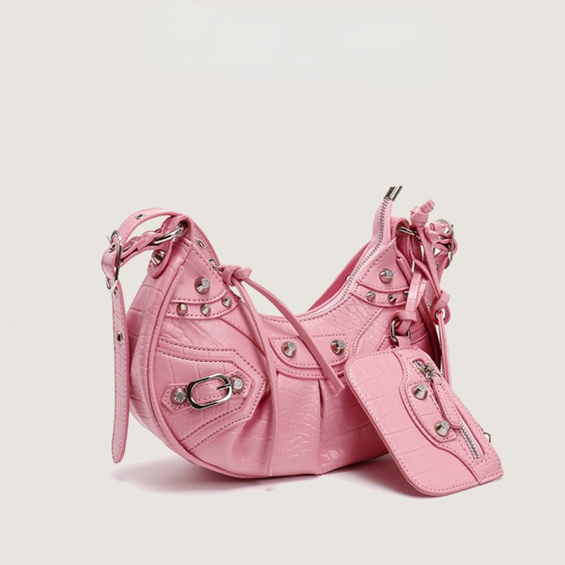 Three-in-one Pleated Rivet Tassel Bag