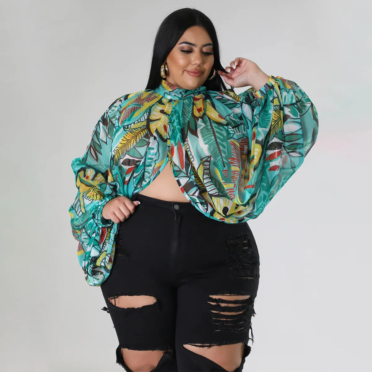 Print Tie Up Chiffon Tops