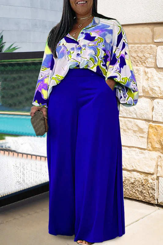 Turndown Collar Plus Size Two Pieces