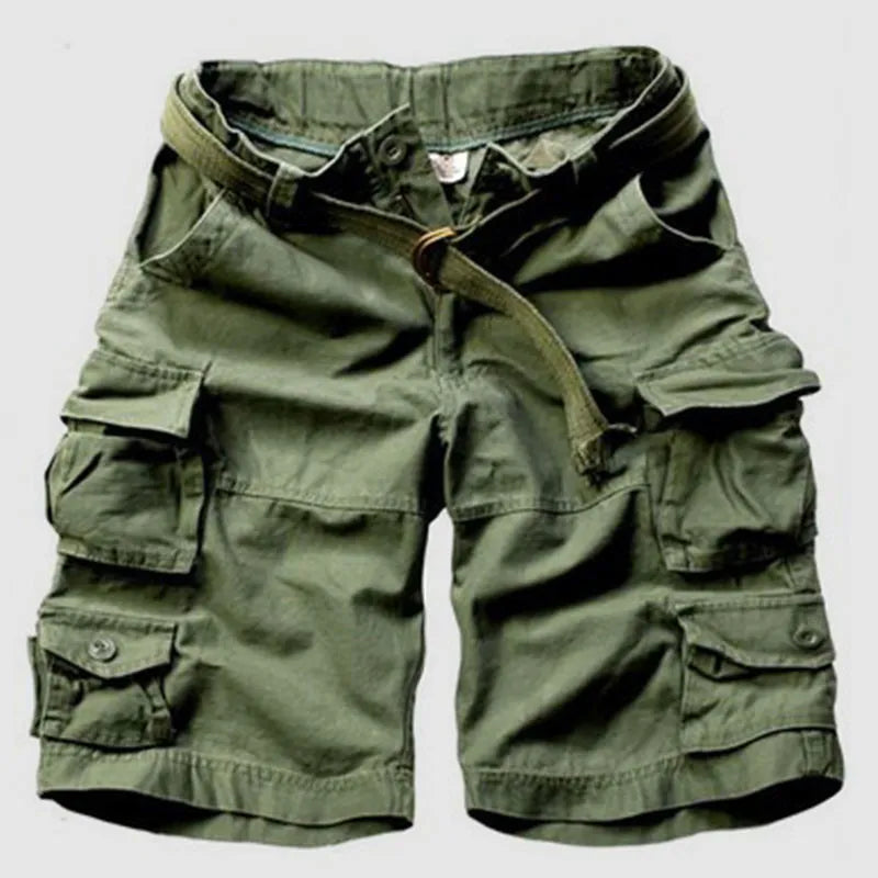 Army Green Straight High Waist Solid Color Shorts