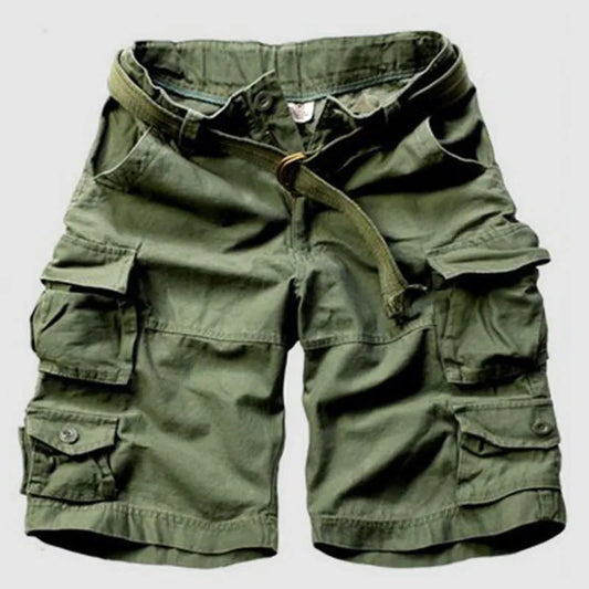 Army Green Straight High Waist Solid Color Shorts