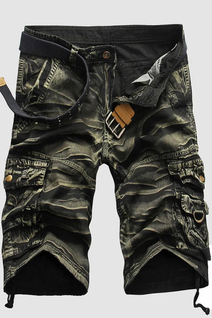 Green Casual Camouflage Straight High Shorts