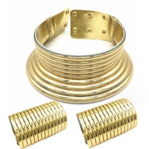 African Tribal Style Exaggerated Collar Necklace and Dual Bracelets Set