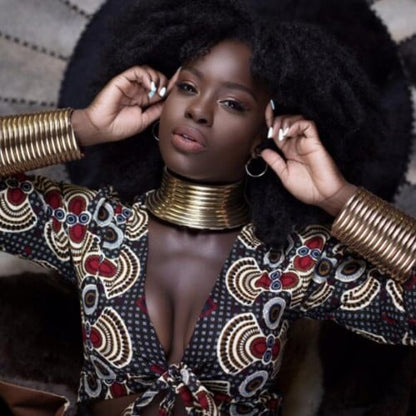 African Tribal Style Exaggerated Collar Necklace and Dual Bracelets Set