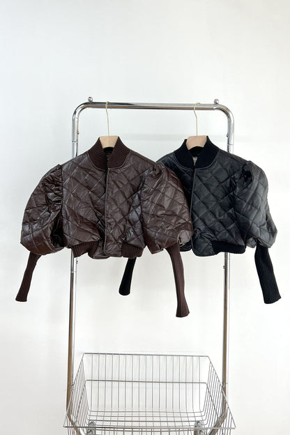 PU Leather Contrast Cropped Coats