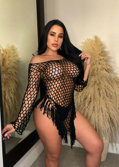 Crochet Fringe Net See-Through Beach Dress