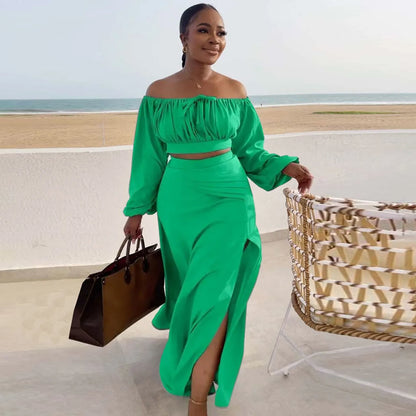 Sexy Off Shoulder Tops Long Skirts Set