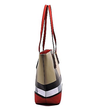 2-in-1 Plaid Check Shopper Tote & Wallet Set