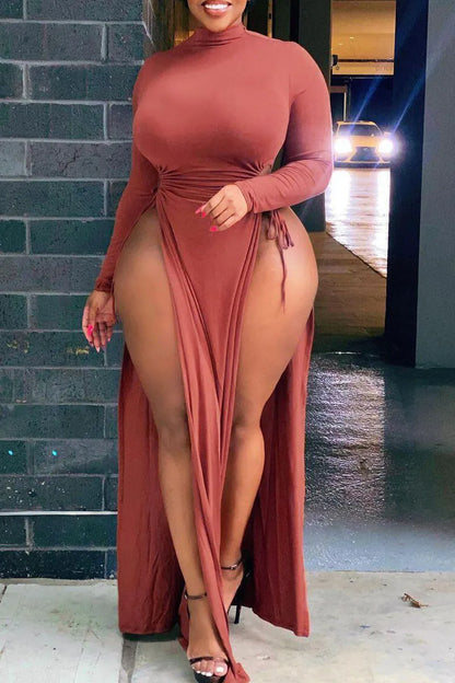 Frenulum High Opening Half A Turtleneck Straight Plus Size Dresses