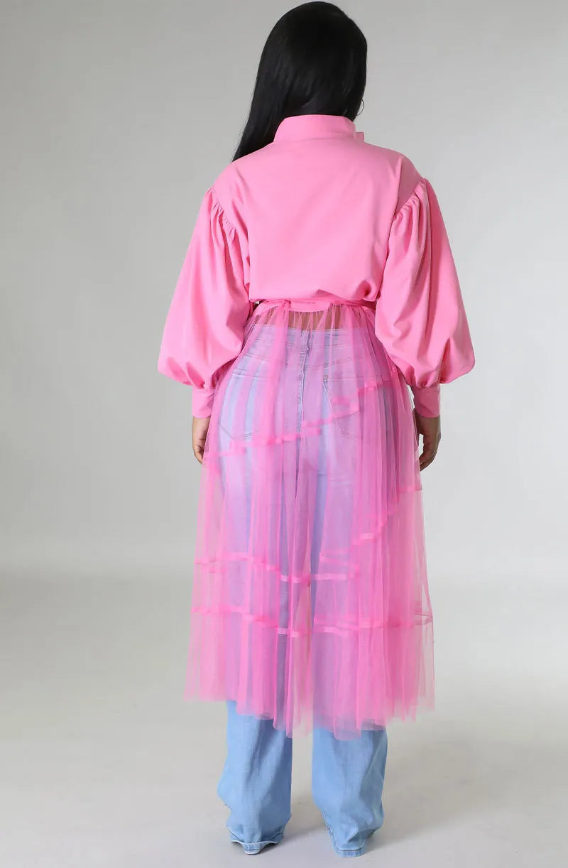 Mesh Patchwork Long Sleeve Long Shirt