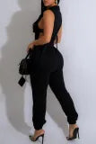 Casual Solid Zipper Collar Jumpsuits