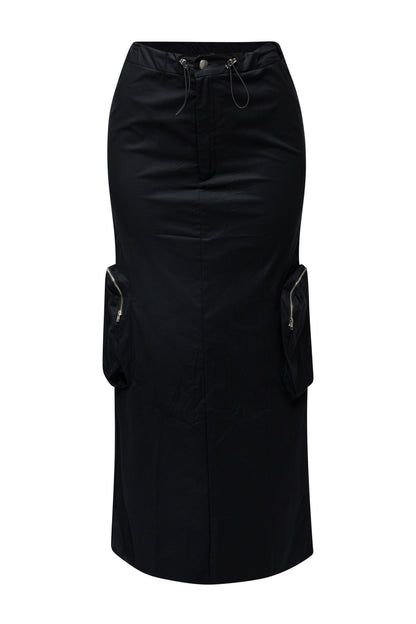Side zippered pocket maxi cargo skirt