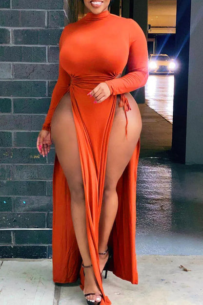 Frenulum High Opening Half A Turtleneck Straight Plus Size Dresses