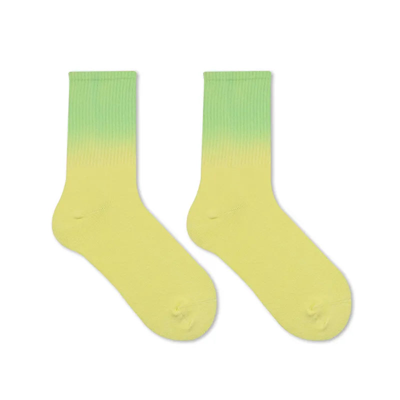 Women Fashion Rainbow Gradient Tie-Dye Mid-Tube Multicolor Socks