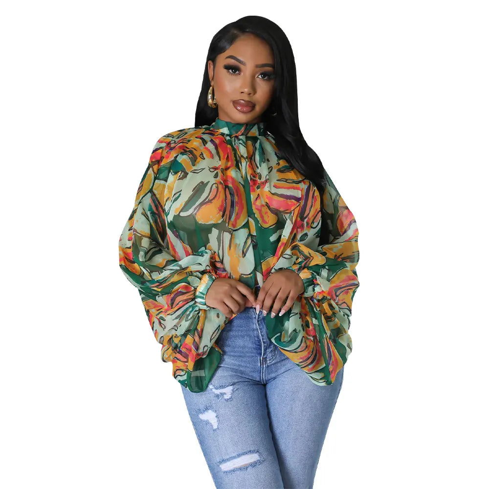 Long Sleeve Chiffon Blouse