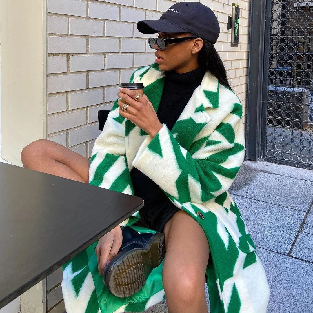 Elegant Colorblock Long-Sleeved Loose Coat