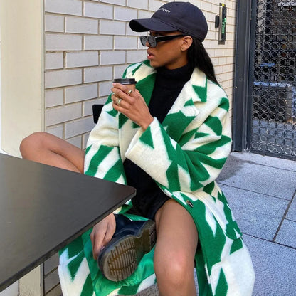 Elegant Colorblock Long-Sleeved Loose Coat
