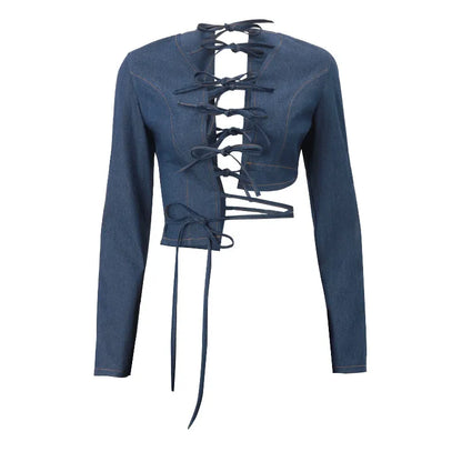 Lace-Up Cardigan Top And Skirt 2pcs Set