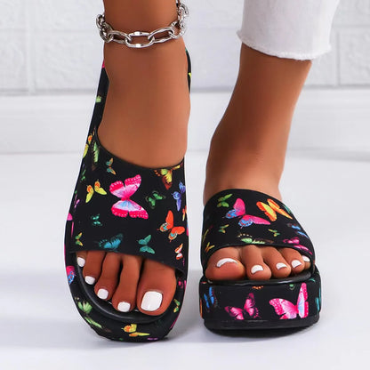 Casual Printed Round-Toe Platform Wear-Resistant Slippers
