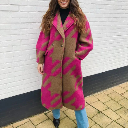 Elegant Colorblock Long-Sleeved Loose Coat