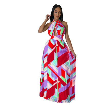 Backless Pleated Sleeveless Maxi Dress