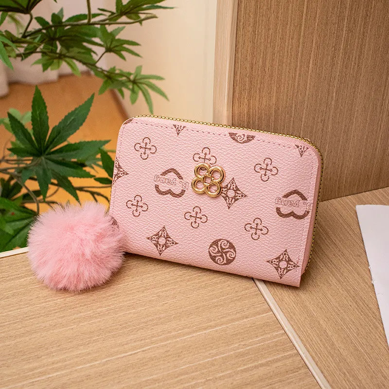 Love Star Four-Leaf Clover Print Card Slot Short Wallet