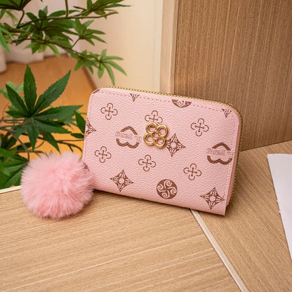 Love Star Four-Leaf Clover Print Card Slot Short Wallet