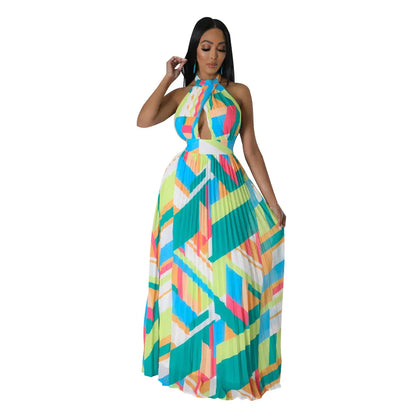 Backless Pleated Sleeveless Maxi Dress