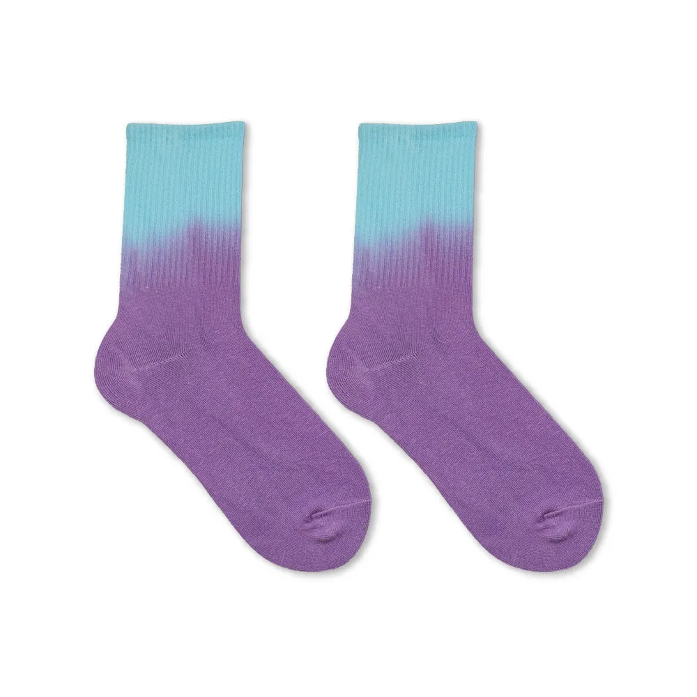 Women Fashion Rainbow Gradient Tie-Dye Mid-Tube Multicolor Socks