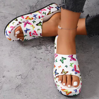 Casual Printed Round-Toe Platform Wear-Resistant Slippers