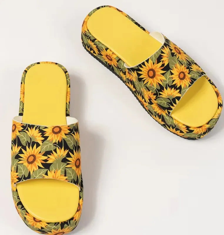 Casual Printed Round-Toe Platform Wear-Resistant Slippers