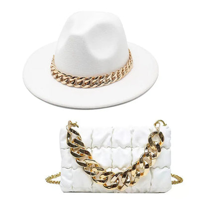 Gold Acrylic Chain Messenger Bag With Jazz Hat Two-Piece Set