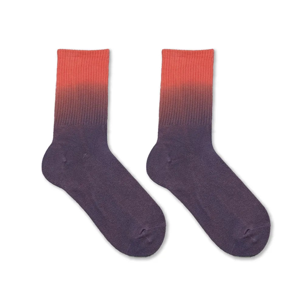 Women Fashion Rainbow Gradient Tie-Dye Mid-Tube Multicolor Socks