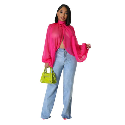 Long Sleeve Chiffon Blouse