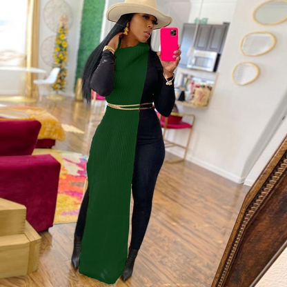 Turtleneck Side Slit Long Sweater Top