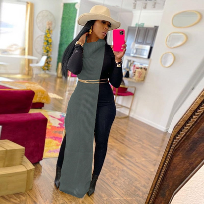 Turtleneck Side Slit Long Sweater Top