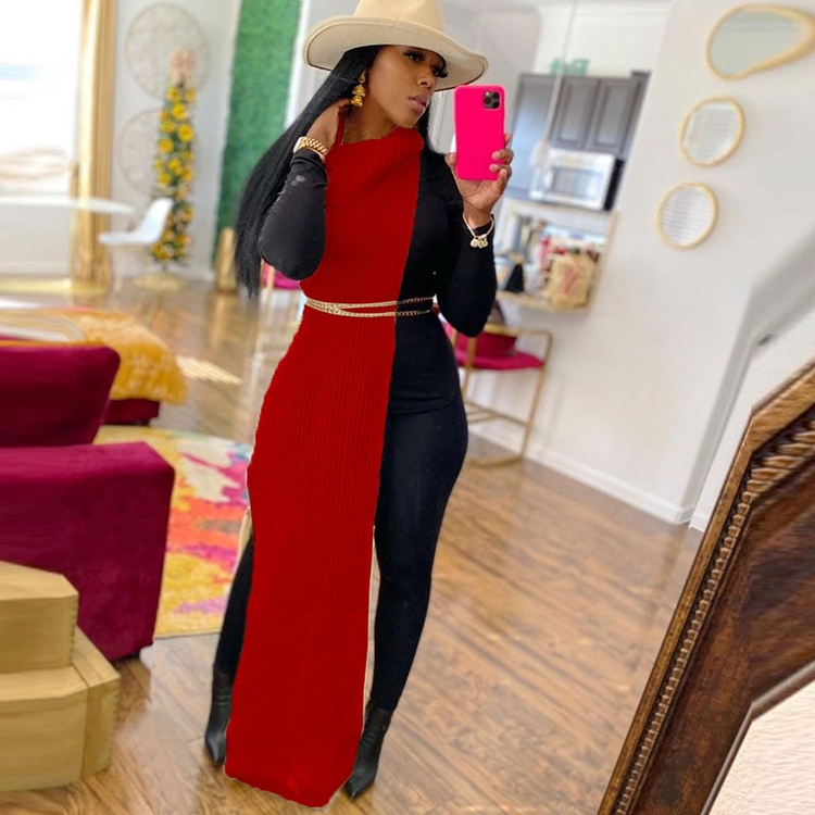 Turtleneck Side Slit Long Sweater Top
