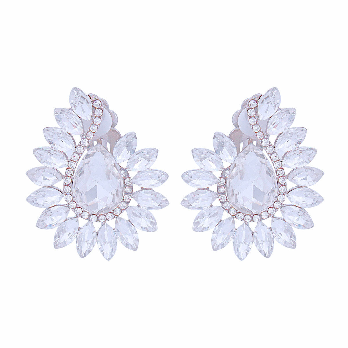 Clip On Silver Hook Crystal Earrings for Women