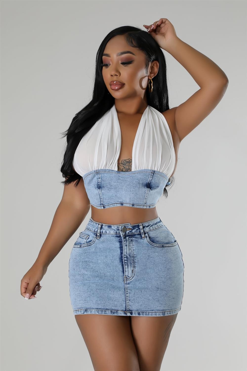 Halter Neck Crop Top And Skirt Set