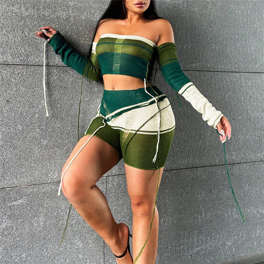 Sexy Tube Top High Waist Shorts Set