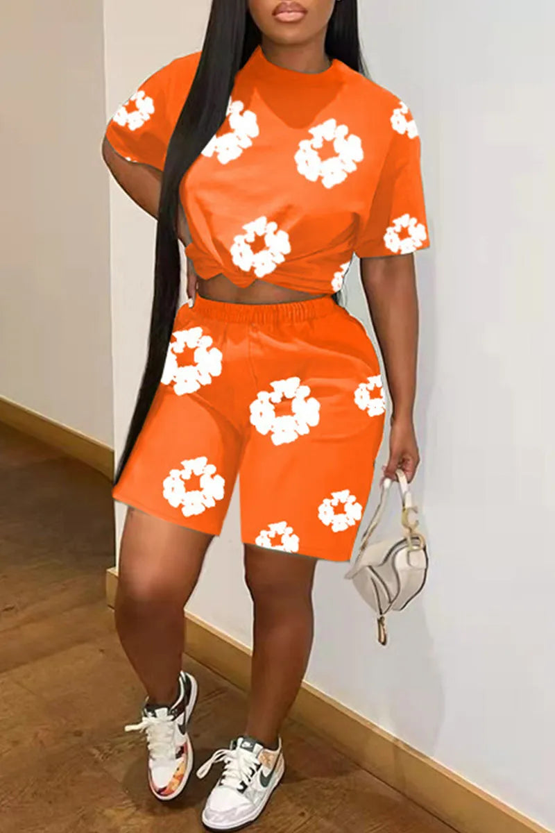 Street Patchwork Short Sleeve Two Pieces