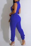 Casual Solid Zipper Collar Jumpsuits