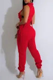 Casual Solid Zipper Collar Jumpsuits
