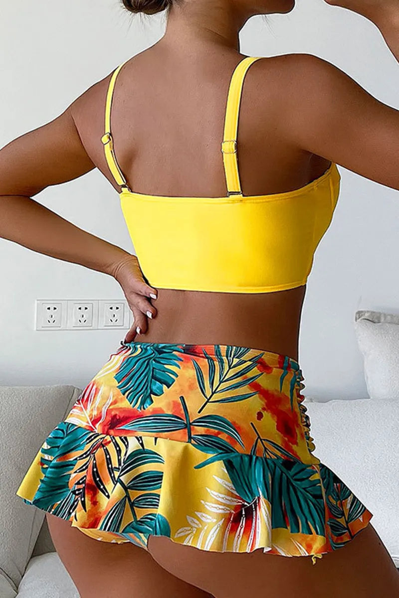 Yellow Pleated Swimwear