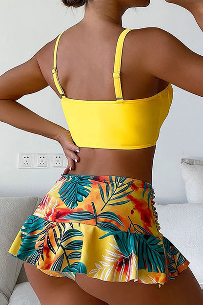 Yellow Pleated Swimwear