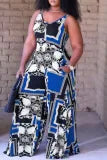 Sexy Casual Print Backless V Neck Plus Size Jumpsuits
