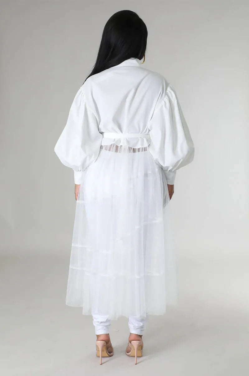 Mesh Patchwork Long Sleeve Long Shirt