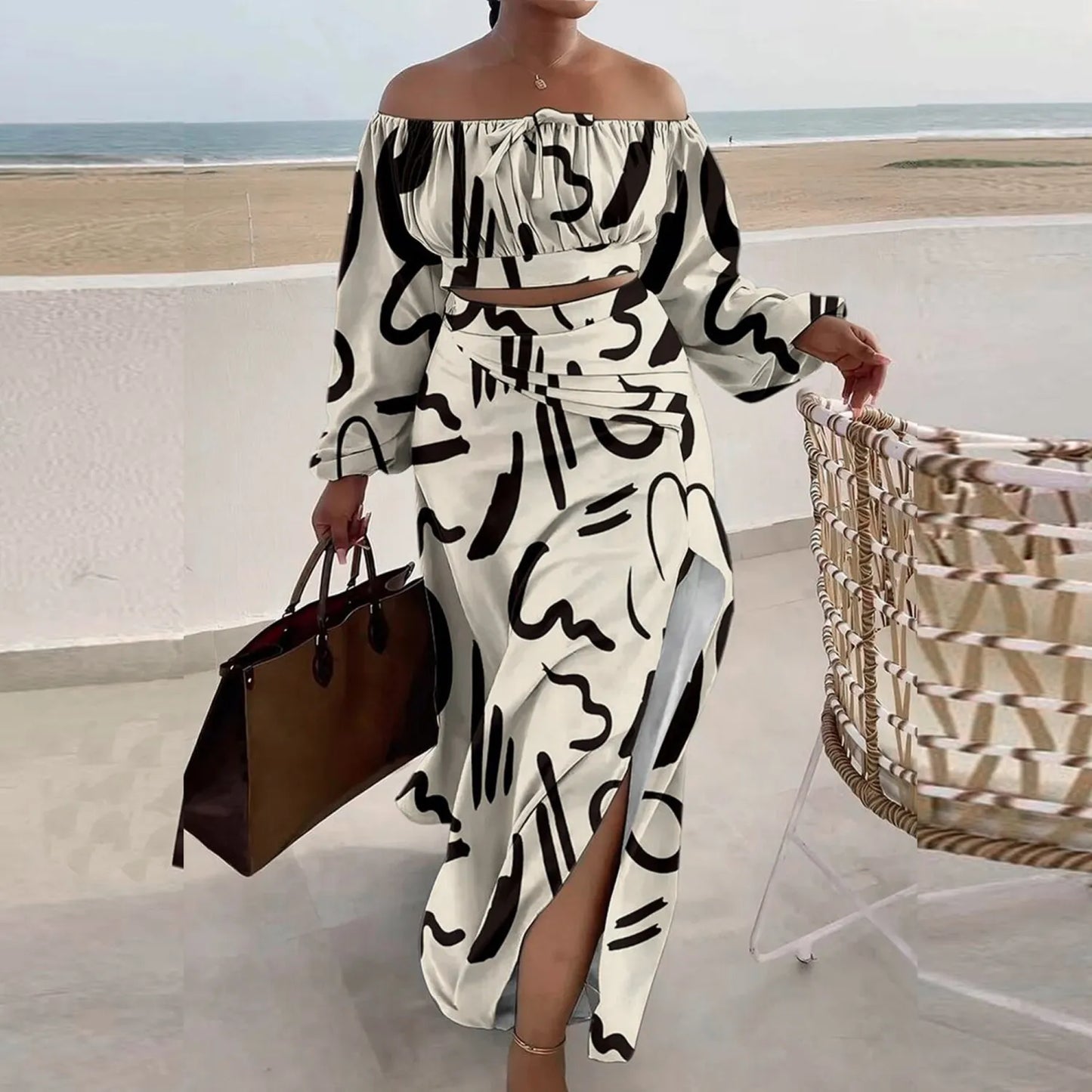 Sexy Slit Long Skirt Set